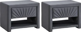 Vente-Unique Lote de 2 mesitas de noche - 1 caj&oacute;n y 1 estante - Terciopelo - Gris antracita - ULAMI