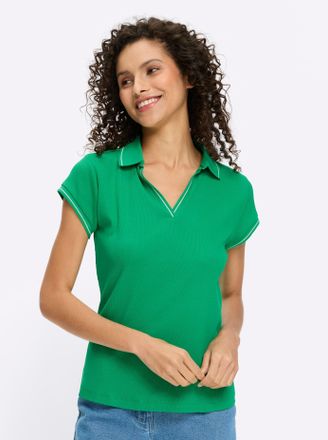 Heine Kurzarmshirt HEINE Shirt, Damen, Gr. 34, grasgr&uuml;n, 95% Baumwolle, 5% Elasthan, unifarben, V-Ausschnitt, Shirts Kurzarmshirt