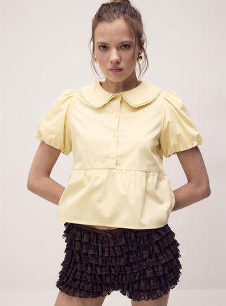 Twik Womens Peplum waist Peter Pan collar blouse In supporting of Tel-jeunes & Jack.org