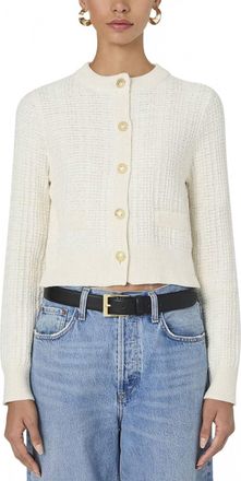French Connection Lurex Tweed Cardigan In Cream