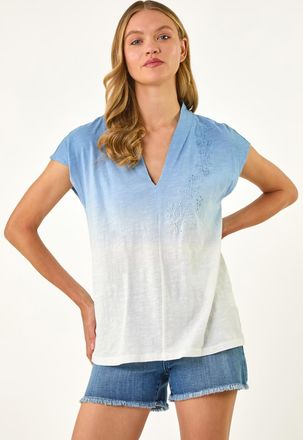 Roman Dip Dye Embroidered Top