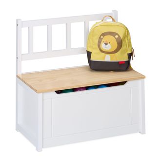 Relaxdays Relaxdays - Ba&uacute;l Juguetes Infantil Con Almacenamiento, Tapa Abatible, Respaldo, 55x57x31 Cm, Ni&ntilde;os, Banco, Blanco/natural