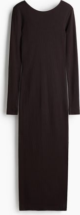H&M Geripptes Kleid mit U-Ausschnitt im Rücken - Brown