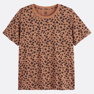 La Redoute Collections T-shirt met korte mouwen en ronde hals, luipaardprint