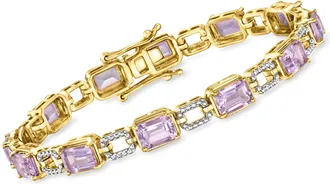 Ross-Simons Amethyst Link Bracelet in Sterling Silver and 18kt Gold Over Sterling