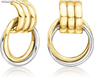 Ross-Simons Italian Sterling Silver and 18kt Gold Over Sterling Circle Drop Earrings