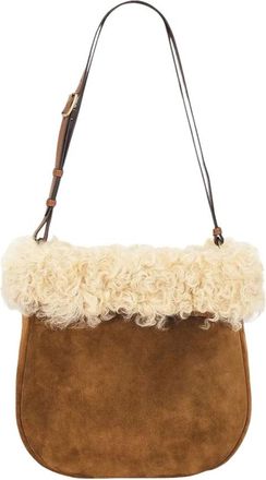 Saint Laurent Suede Shoulder Bag With Shearling Profile - female - Saint Laurent - Cross Body Bags - Multicolor - ONE SIZE - Bags