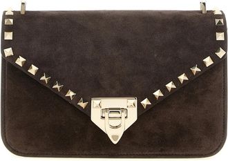 Valentino Garavani Kleine Rockstud Crossbody Tas van Su&egrave;de - Dames - Schoudertassen - Bruin - ONE Size - Su&egrave;de - Tassen