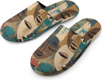 Generic African Faces Art Masks Warm Mens Slippers Slip On Soft Fleece House Shoes Winter Indoor Outdoor