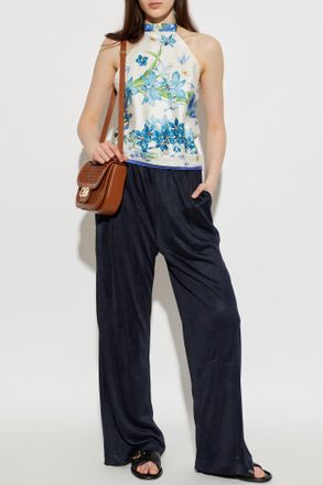 Ferragamo Silk Top With Open Back, Womens, Blue