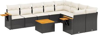 vidaXL Vidaxl - Set De Sof&aacute;s De Jard&iacute;n 10 Pzas Cojines Rat&aacute;n Sint&eacute;tico Negro