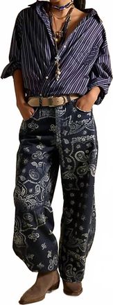 Free People Good Luck Printed Barrel Jeans In Bandana Print