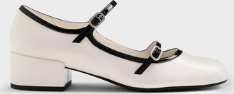 Charles & Keith Patent Contrast-Trim Double-Strap Mary Jane Pumps