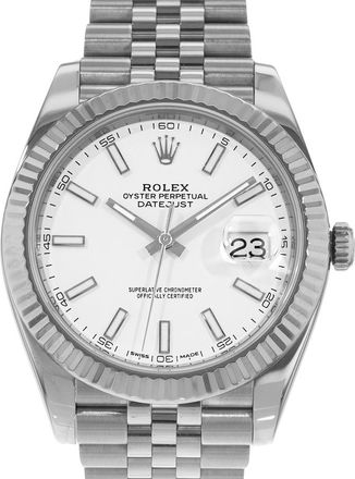 Rolex Pre-owned Rolex Datejust 41 Automatic Chronometer White Dial Mens Watch 126334 WSJ
