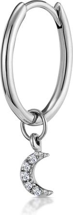 The Diamond Store SINGLE Stellato Diamond Moon Charm Huggie Earring in 9K White Gold