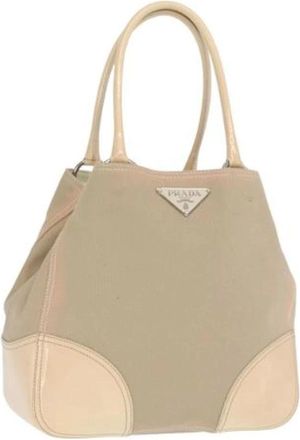 Prada Pre-owned Shoulder Bags, female, Beige, Size: ONE SIZE Pre-owned Canvas Tote