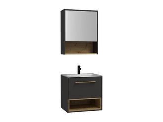 Vente-Unique Mueble de ba&ntilde;o flotante antracita con lavabo para empotrar y armario de inodoro - 60 cm - YANGRA