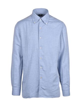 LUIGI BORRELLI NAPOLI Light Blue Cotton and Cashmere Shirt