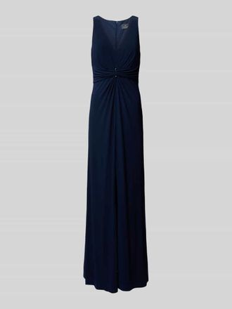 Adrianna Papell Abendkleid mit Raffungen und V-Ausschnitt in Marine, Gr&ouml;&szlig;e 40