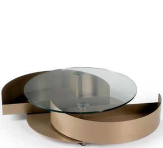 Naos Ausziehbarer, runder Designer Couchtisch Theta - Klarglas/Champagne