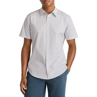 Bonobos Riviera Slim Fit Short Sleeve Button-Up Shirt in Pink Blue Andola Geo at Nordstrom, Size Xx-Large