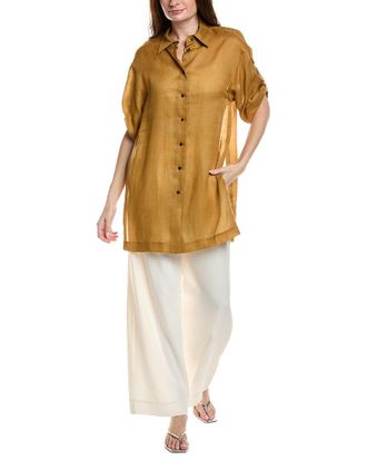 Lafayette 148 New York Tab Sleeve Side Slit Shirt