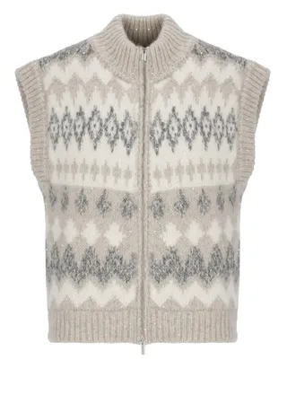 PESERICO Beige Sequin Patterned Vest