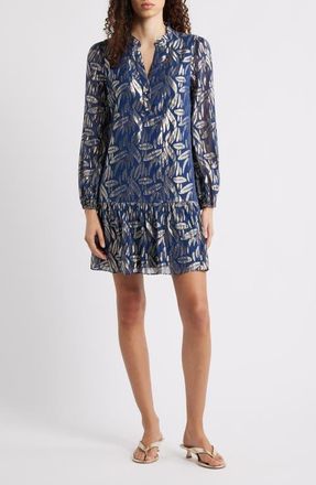 Lilly Pulitzer Evaline Long Sleeve Silk Blend Drop Waist Dress in Navy Leafy Babe at Nordstrom, Size 6