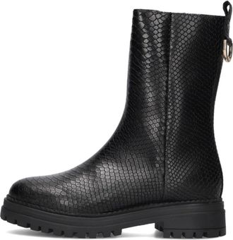 Omoda Zwarte Leren Croco Enkelboots - Dames - Hoge Laarzen - Zwart - 39 EU - Leer - Schoenen