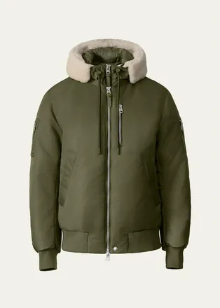 Mackage Mens August Bomber Jacket with Shearling-Trimmed Hood