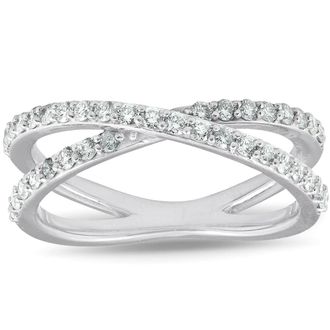Pompeii3 1/2Ct Diamond X Ring Wide Womens Fashion Design Multi Row Band 10k White Gold