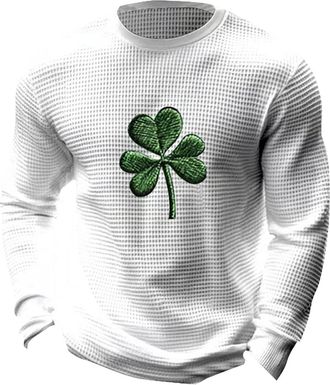 Generic St Patricks Day T Shirts Mens Color Patchwork Vintage Shirt Long Sleeve Round Neck Tshirt Easy Care Lightweight Tops Comfort Breathable Shiteshirts St