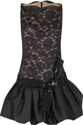 Self Portrait Black Lace Sweetheart Neckline Bubble Hem Mini Dress
