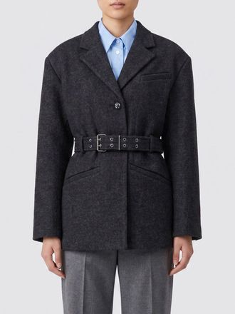 Ganni Cappotto corto monopetto in lana e cashmere con cintura