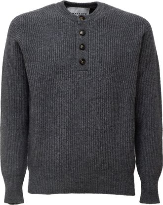 Amaranto Ribbed Knit Overfit Sweater with Four-Button Placket