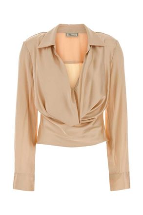 Blumarine Beige Solid Satin Top