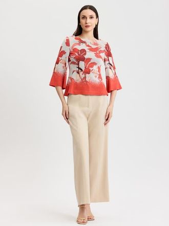 Misook Floral Jacquard Bell Sleeve Soft Knit Top in Cherry/peach/ivory/black at Nordstrom, Size Xx-Large