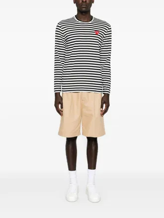 Comme Des Gar&ccedil;ons Striped Red Heart T-Shirt - Black and White