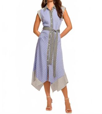 Ramy Brook Vivienne Button Down Sleeveless Midi Dress In Catalina Stripe