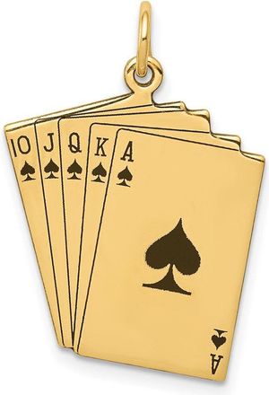 Diamond2Deal 14k Yellow Gold Enameled Royal Flush Playing Cards Charm