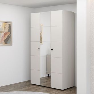 Dmora Armario 3 Puertas Ouarza, Ropero De Dormitorio, Perchero Con 4 Estantes, 117x52 Cm Blanco Crema