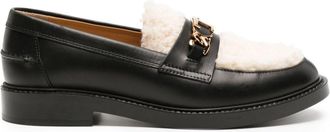 Tod's logo-chain shearling-panel loafers - women - Leather - 40 - Black