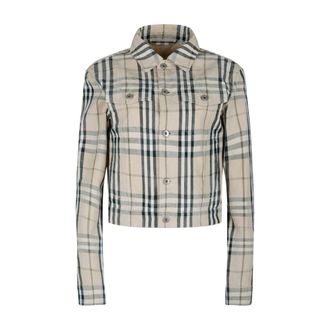 Burberry Check Patterned Cropped Denim Jacket - - Jackets - Donna - Beige - M