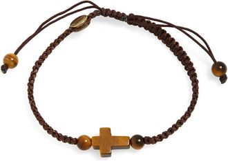 Caputo & Co. Tigers-Eye Cross Macrame Bracelet in Tiger Eye at Nordstrom