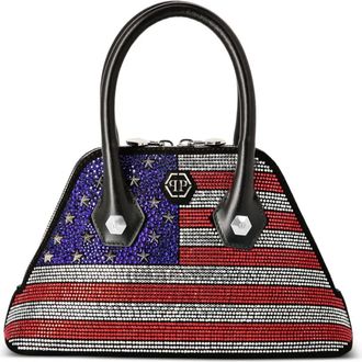Philipp Plein suede majestic strass US flag handle bag - women - glass/Calf Leather - One Size - Multicolour
