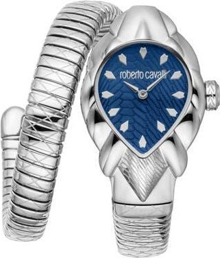 Roberto Cavalli Fiaba Snake Wraparound Bracelet Watch, 24.5mm x 39mm in Silver/Blue at Nordstrom Rack