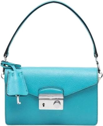 Prada Pre-owned Mini Bags, female, Blue, Size: ONE SIZE Pre-owned Saffiano Satchel