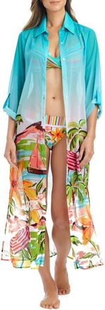 Bleu Rod Beattie Long Sleeve Cover-Up Shirtdress in Cool at Nordstrom, Size Medium