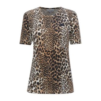 Ganni T-Shirts, female, Beige, Size: XS T-shirt with Patch