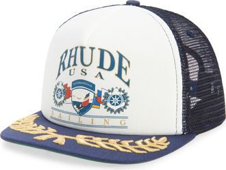 Rhude USA Sailing Icon Snapback Trucker Hat in Navy/White at Nordstrom